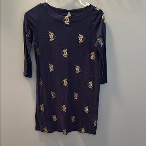 Navy Dress with Gold Fish Pattern